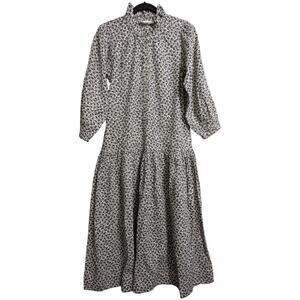 The Great Black Floral Long Sleeves Midi Dress Black Laurel Leaf Print Size 0